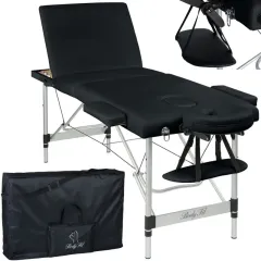Масажний стіл BodyFit 4082 60 см, 3-секційний алюмінієвий, Чорний