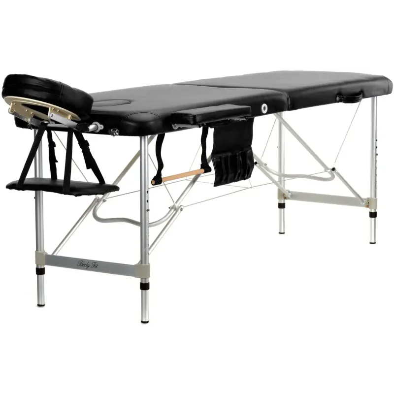 Масажний стіл BodyFit 4083, 2-секційний алюмінієвий 60 см, чорний