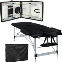 Масажний стіл BodyFit 4086 XXL 70 см, 2-секційний алюмінієвий, чорний