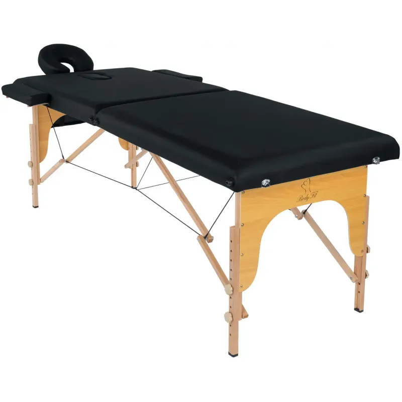 Масажний стіл BodyFit 4087 70 см XXL, 2-секційний дерев’яний, чорний 