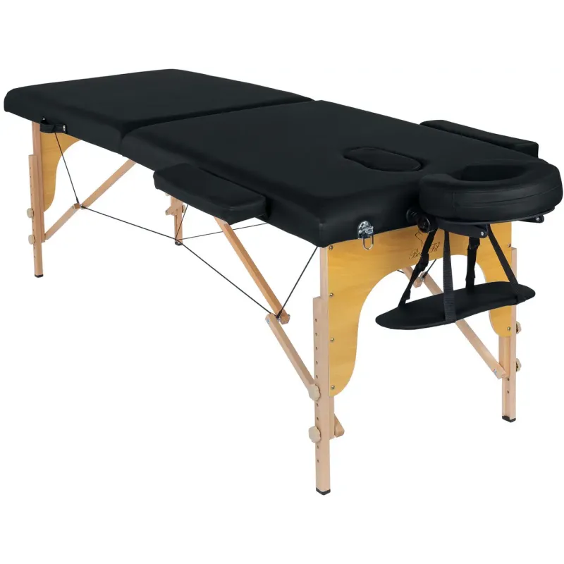 Масажний стіл BodyFit 4087 70 см XXL, 2-секційний дерев’яний, чорний 