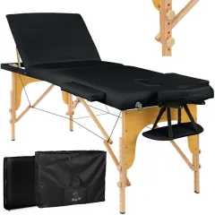 Масажний стіл BodyFit 4088, 70 см XXL, 3-секційний дерев’яний Чорний