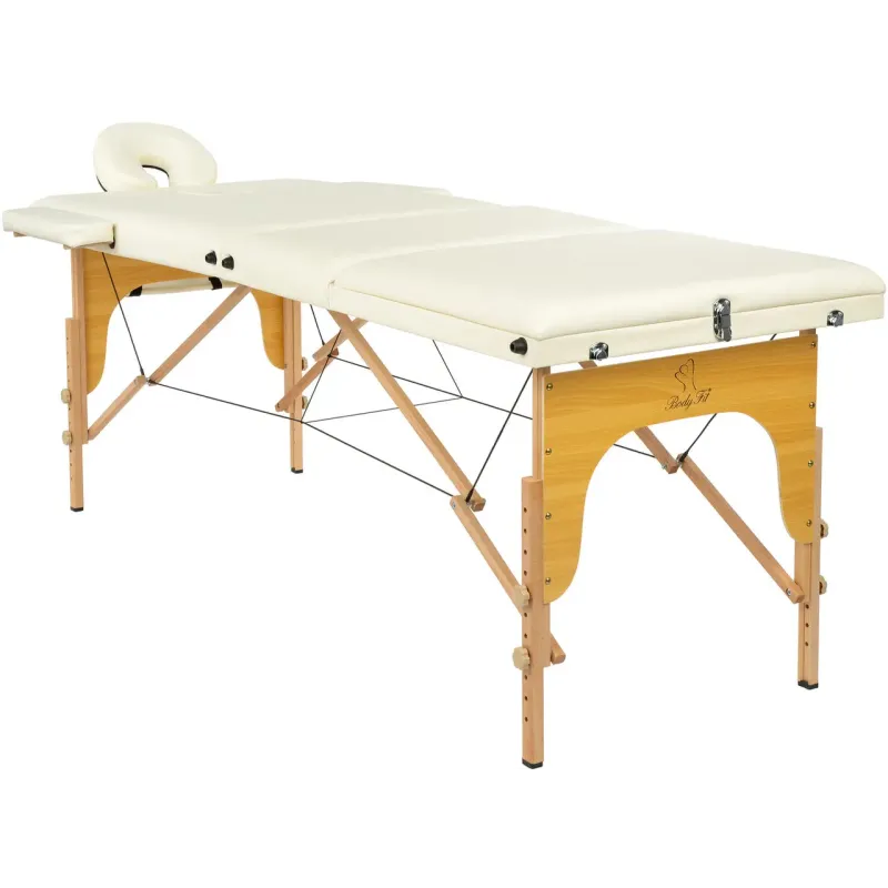 Масажний стіл BodyFit 580, 70 см XXL, 3-секційний дерев’яний Бежевий