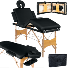 Масажний стіл BodyFit 4084, 4-секційний дерев’яний 60 см, чорний