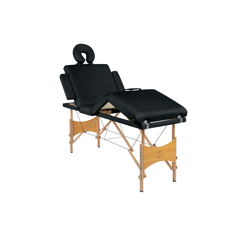 Масажний стіл BodyFit 4084, 4-секційний дерев’яний 60 см, чорний