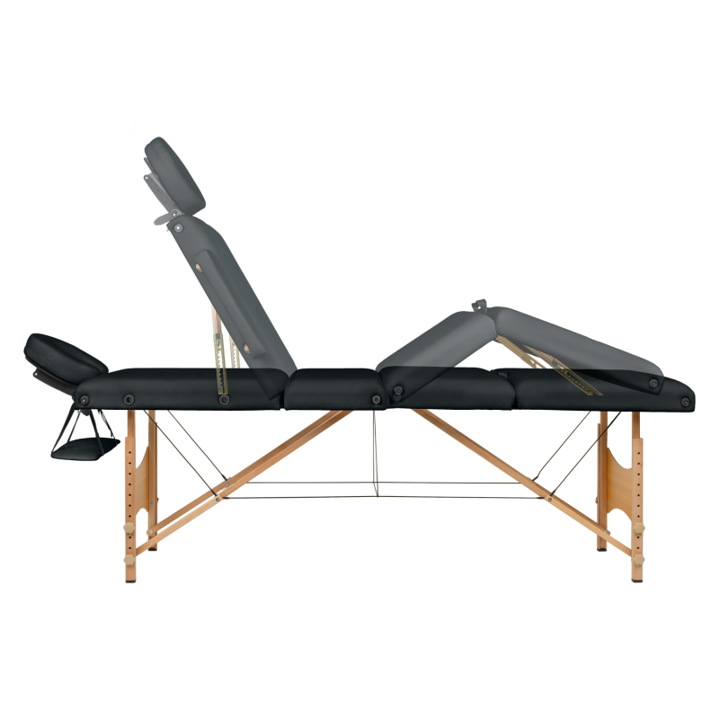 Масажний стіл BodyFit 4084, 4-секційний дерев’яний 60 см, чорний