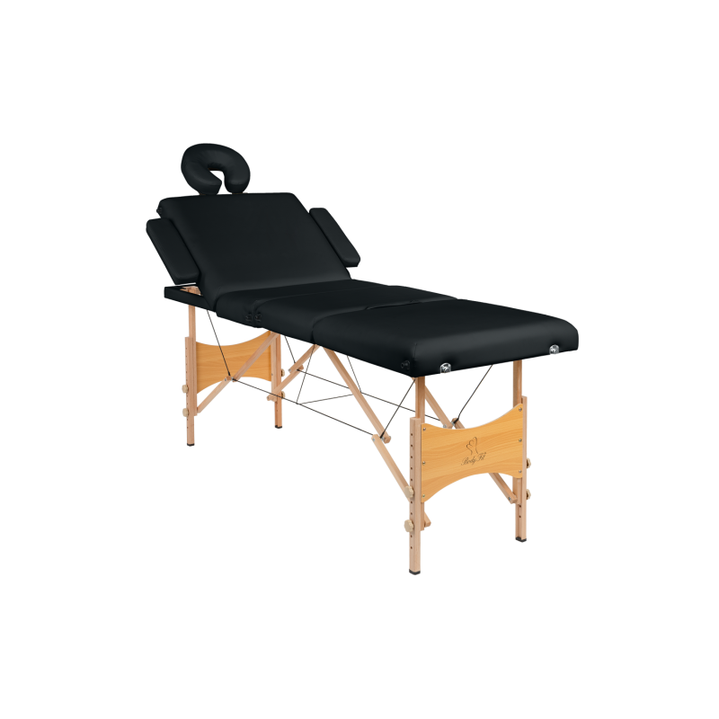 Масажний стіл BodyFit 4084, 4-секційний дерев’яний 60 см, чорний