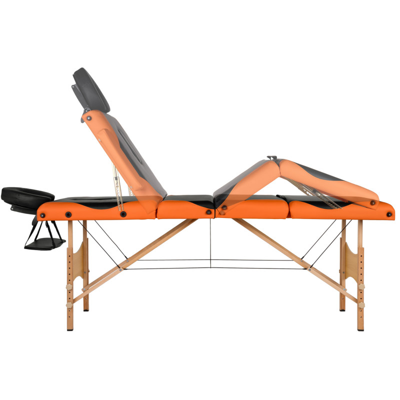 Масажний стіл BodyFit 1045, 4-секційний дерев’яний 60 см, чорно-помаранчевий